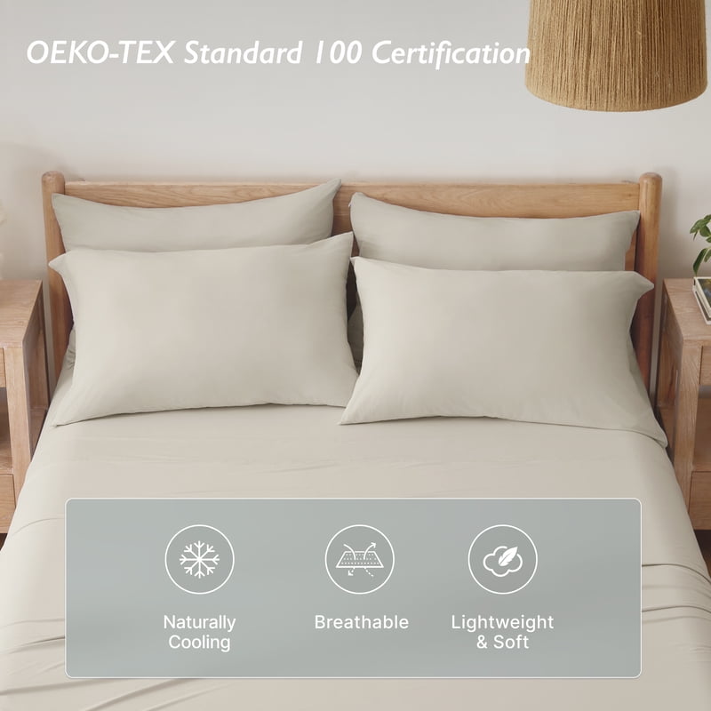 Breescape Essentials 4-Piece Cooling Bed Sheets Set - Queen, Soft Taupe