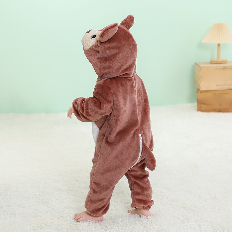Kids Animal Cosplay Hooded Flannel Jumpsuit - Brown 3T-4T