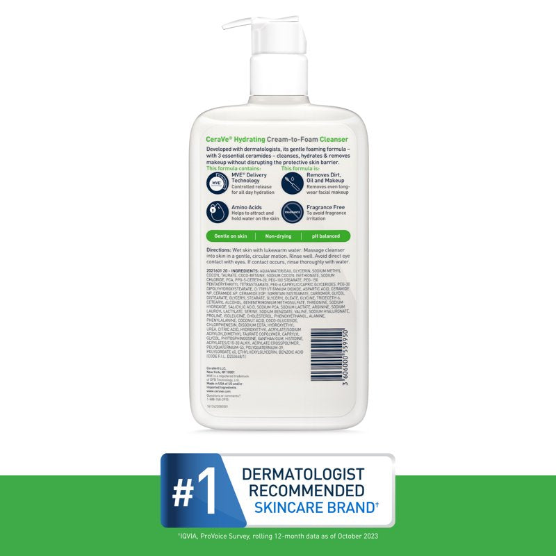 Hydrating Cream-to-Foam Facial Cleanser for Normal to Dry Skin