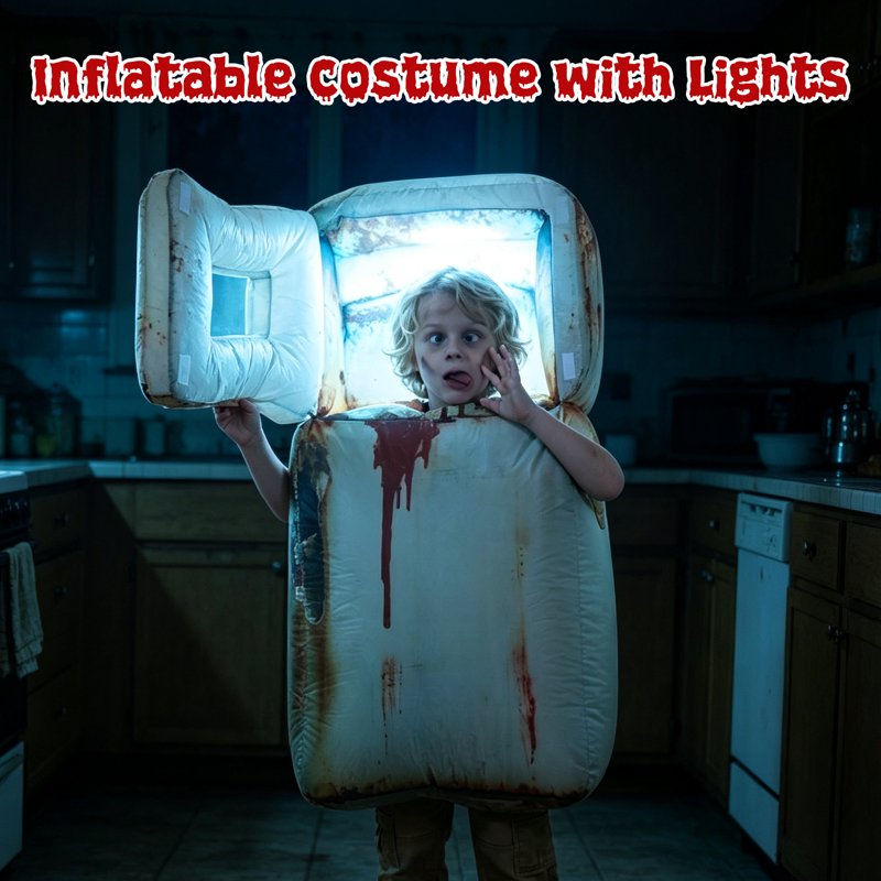 Inflatable Refrigerator Man Costume for Kids - Blow-Up Costume with LED Lights - Wonderstone