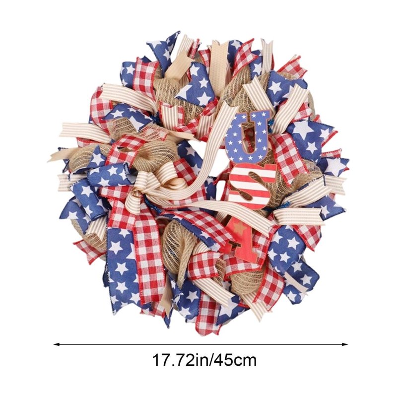 4th of July Patriotic Wreath for Front Door - Independence Day Artificial Decor - Variation 0I
