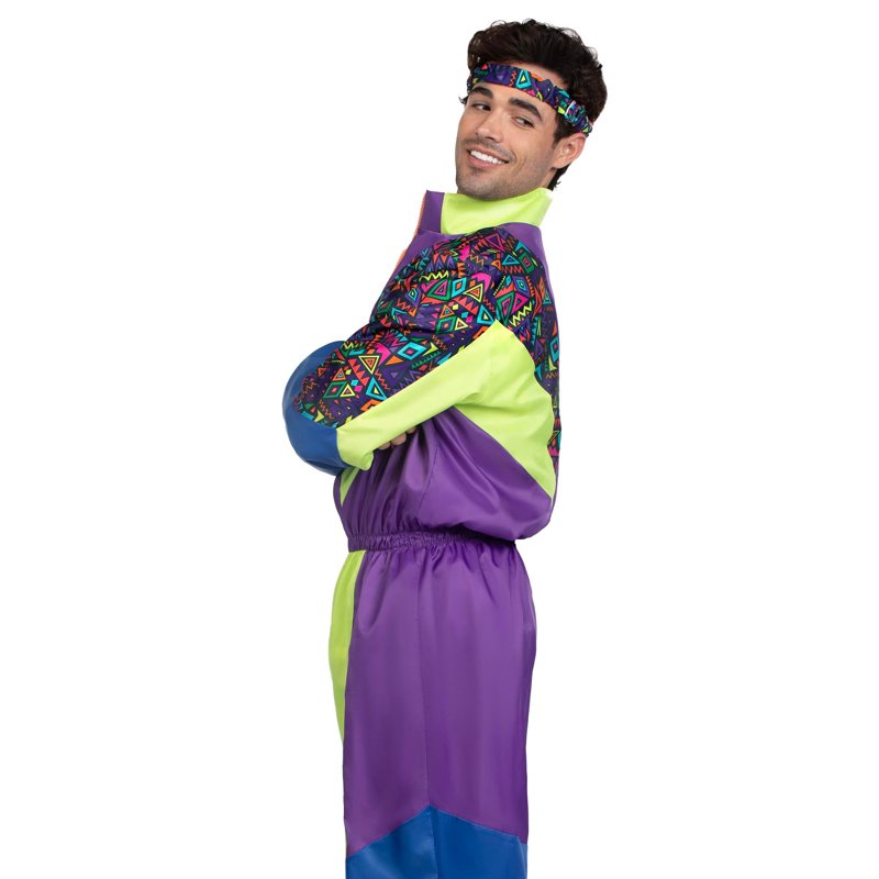 Men's Retro 80s Tracksuit Halloween Costume - Purple Green XL