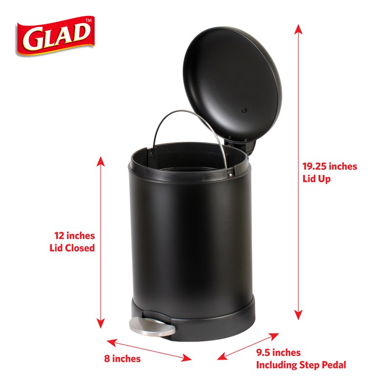 1.2 Gallon Stainless Steel Small Step Trash Can - Black