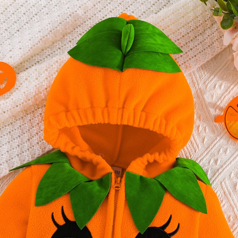 Baby Halloween Pumpkin Costume Romper 6-9 Months - Unisex Hooded Jumpsuit