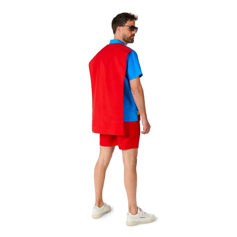 Men's Superman Costume Set with Cape - Red, Size S, Includes Shirt & Shorts