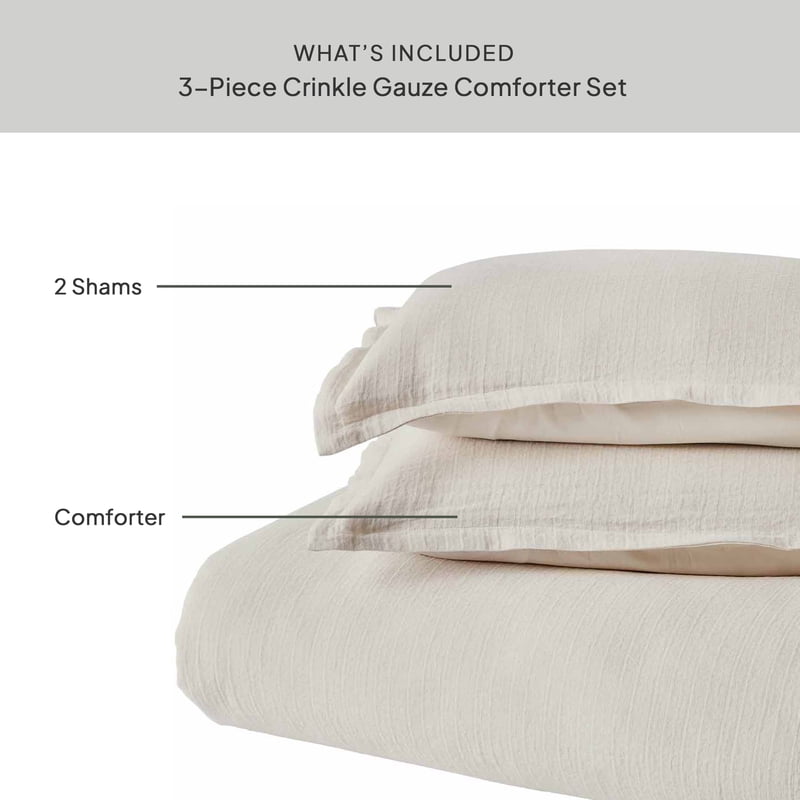 Full/Queen Crinkled Gauze Comforter Set - All-Season, 3-Piece, Cream - Variation of THIS listing