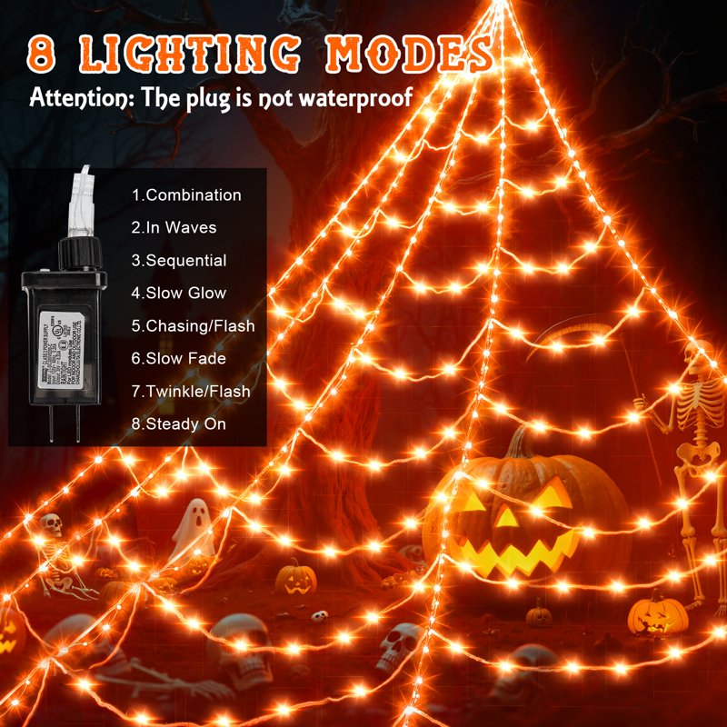 Halloween Spider Web Lights Outdoor 500 LED Orange & Purple Halloween Decorations