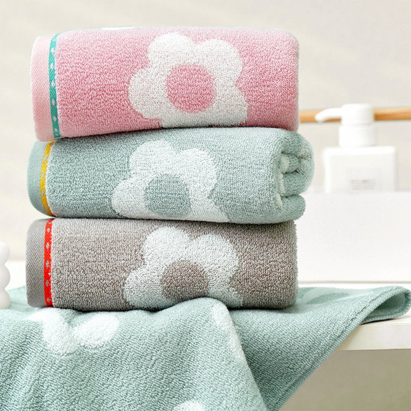 Grey Floral Cotton Absorbent Decorative Towel Set - 2 Pieces