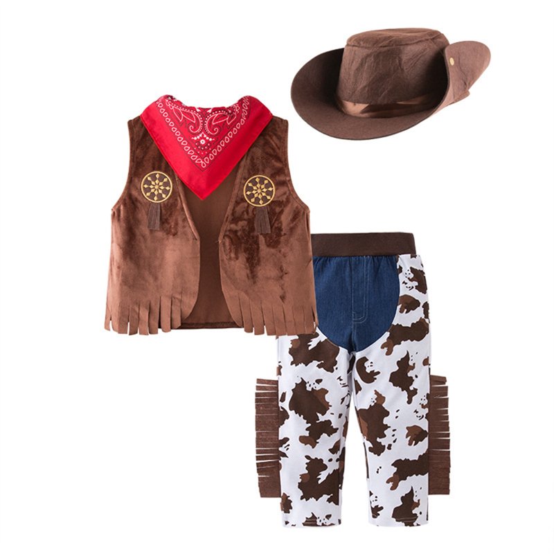 Little Boy's Cowboy Costume 4-Piece Set - Coffee, 6-7 Years