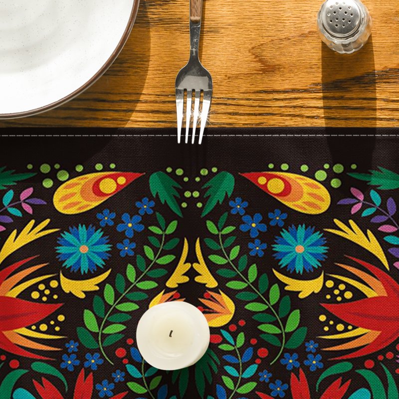 Dia De Los Muertos Floral Fiesta Table Runner - Black 13 x 72 Inch Party Decor