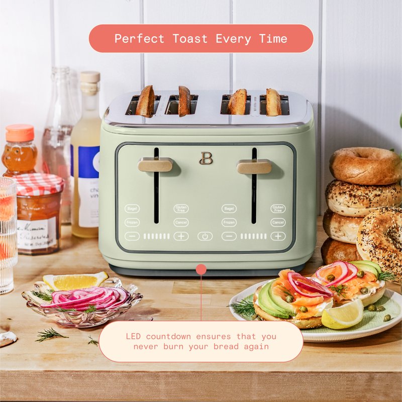 4-Slice Toaster with Touch-Activated Display - Sage Green