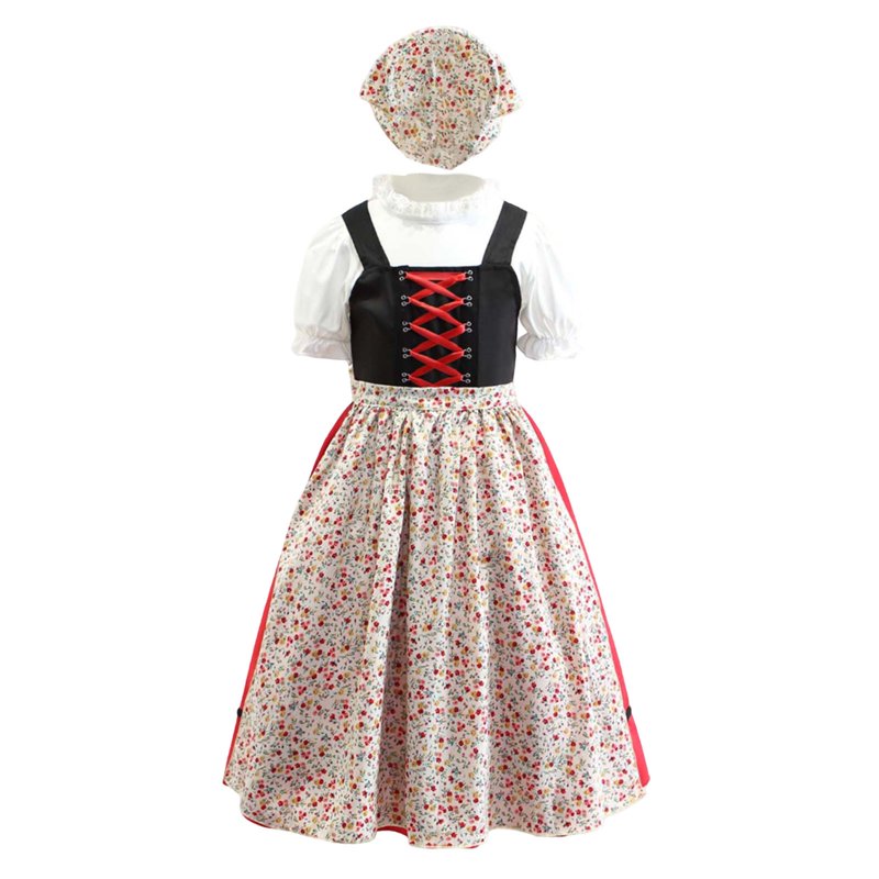 Girls Outfits Set French Farmhouse Style Dress - Toddler to Kids 3-12 Years, Relaxed Fit, Red 1254