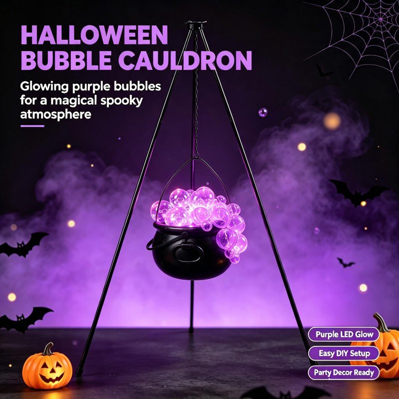 DIY Bubbling Cauldron Halloween Decorations Outdoor - Black with Lights