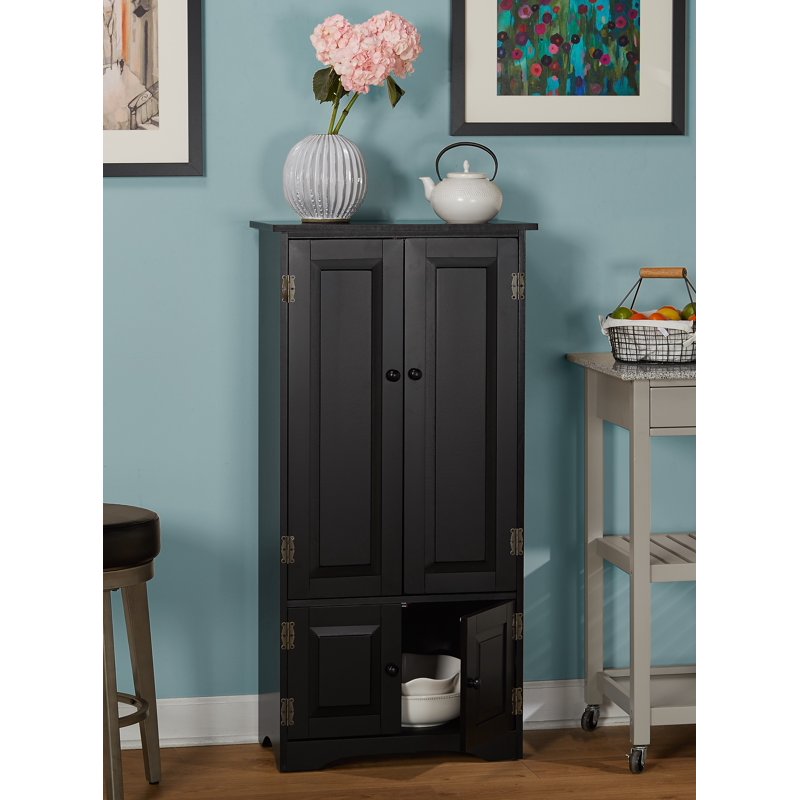 Contemporary 4-Door Vertical Wall Cabinet with Shelves - Black