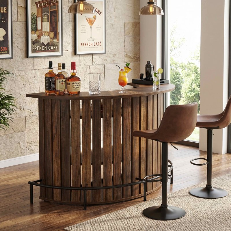 Arc-Shaped 4-Tier Mini Bar Table - Modern Rustic Design
