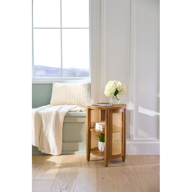 Round Side Table with Woven Detail - Multiple Colors