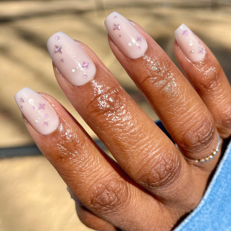 Medium Coffin Press-On Nails, 42 Pieces - Puffy Sparkles & Pearls