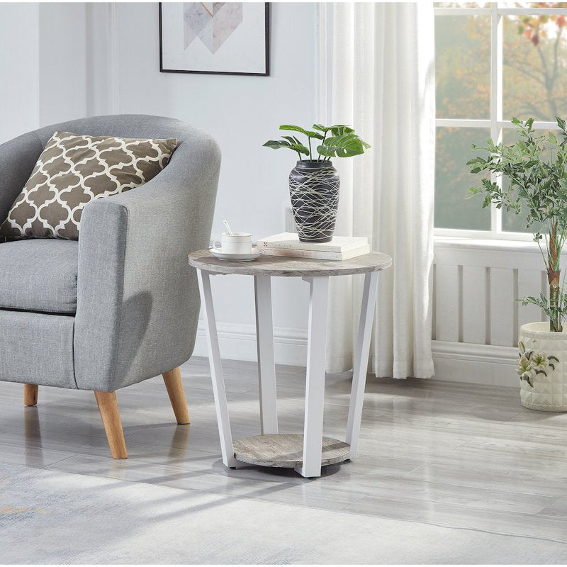Contemporary Round End Table with Shelf - Multiple Colors