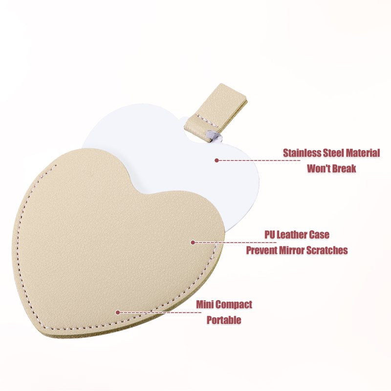 Heart Shaped Compact Mirror with Protective PU Leather Case