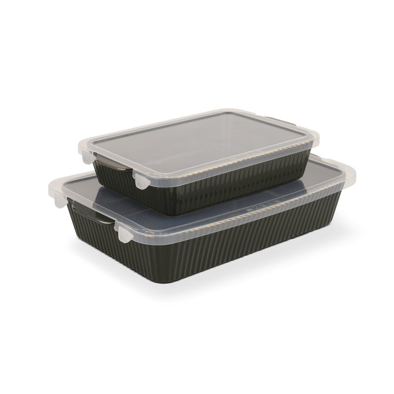 Stoneware Bakeware Set with Lids - 4-Piece, Moss Green