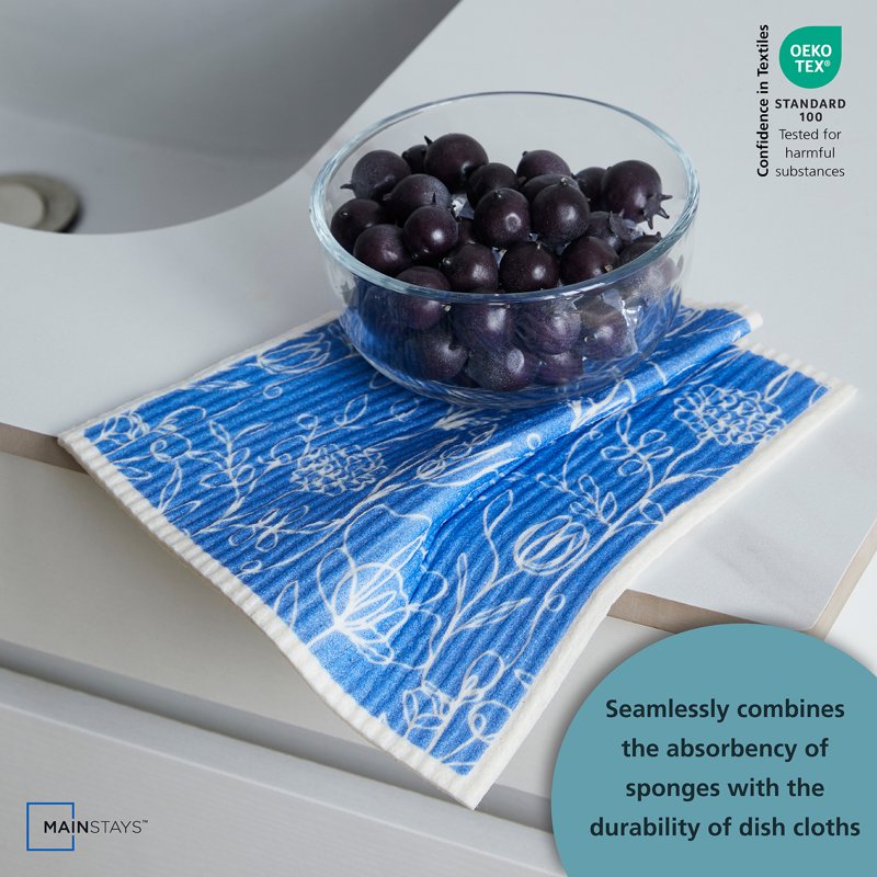 Reusable Kitchen Dish Cloths - 4 Pack, Blue Multi