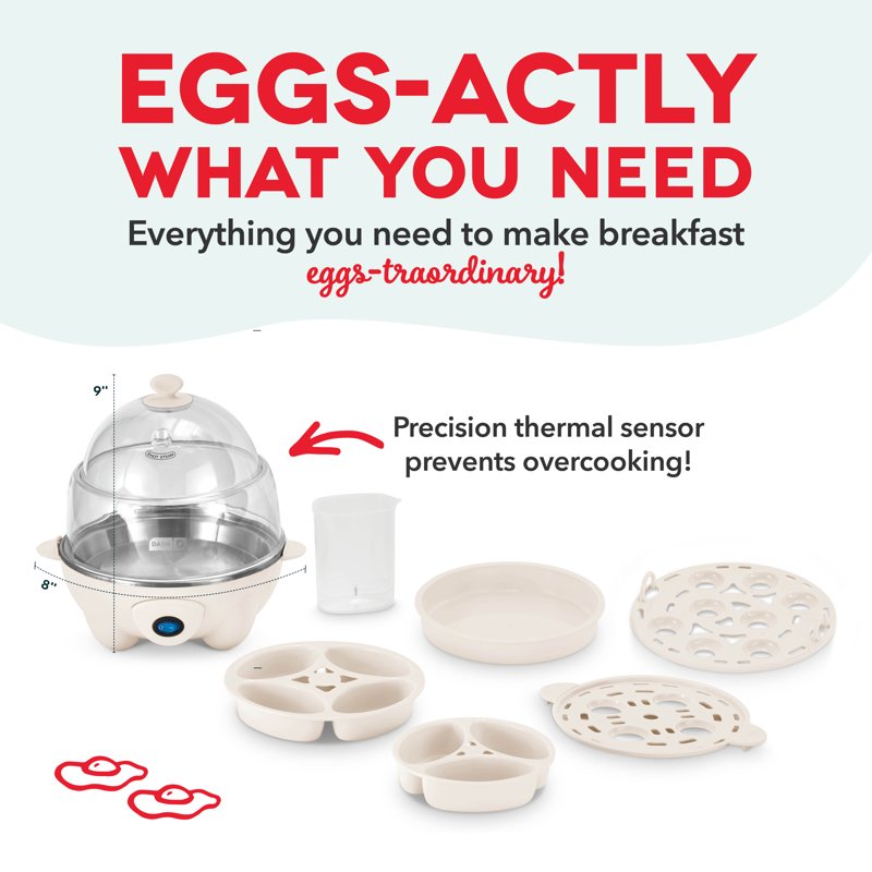 Electric Egg Cooker - 12 Egg Deluxe Boiler for Hard Boiled & Poached - Cream