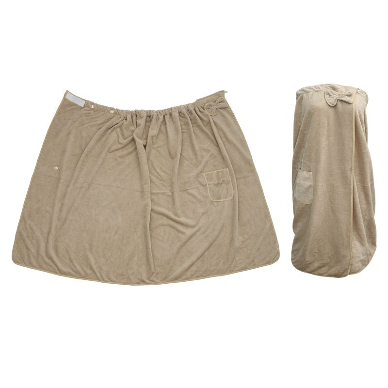 Women's Beige Bath Wrap Towel with Pocket & Adjustable Closure