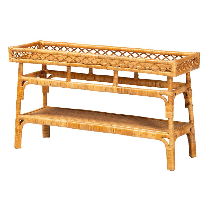 Bohemian Console Table - Handcrafted Natural Rattan, 2-Tier