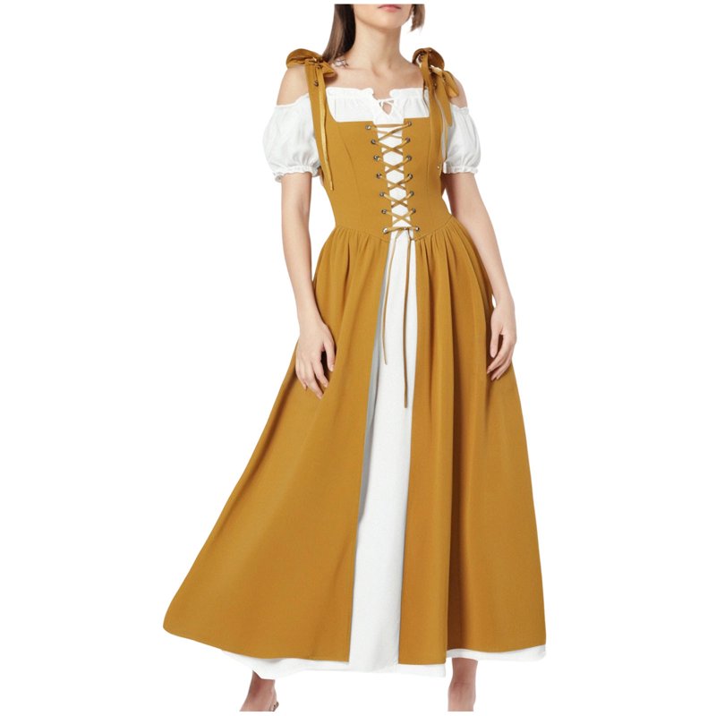 Women’s Renaissance Costume Dress Vintage Medieval Yellow XXL - Pirate Peasant Gown