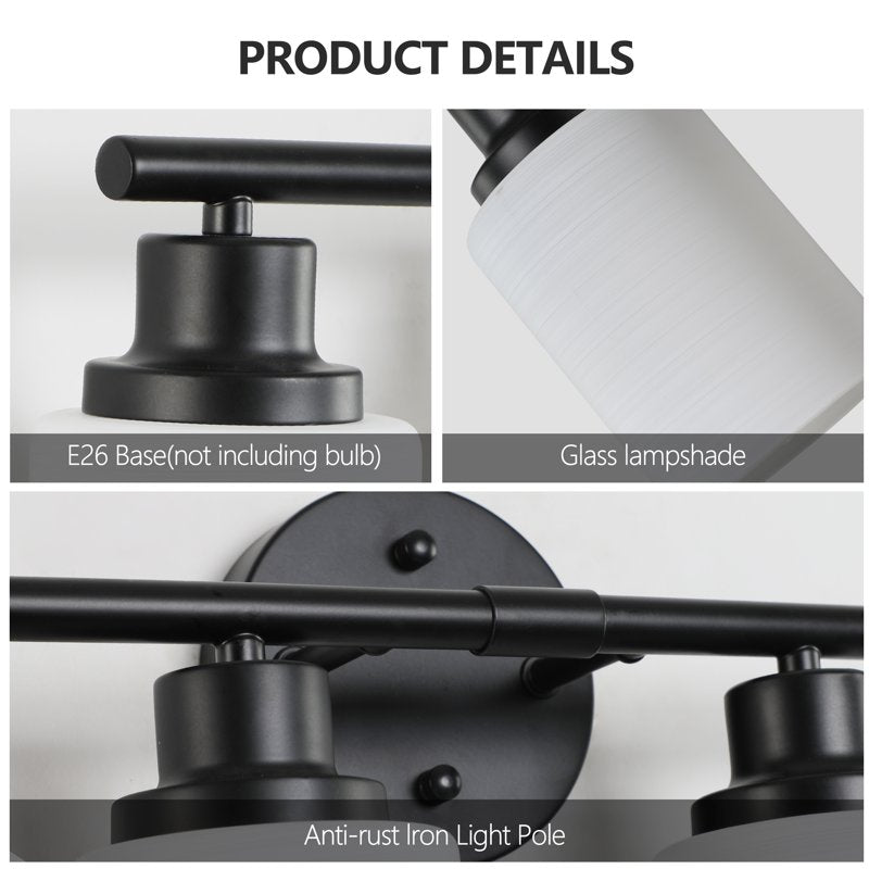 Black 31-Inch Modern 5-Light Vanity Bathroom Wall Sconce - Frosted Glass, E26