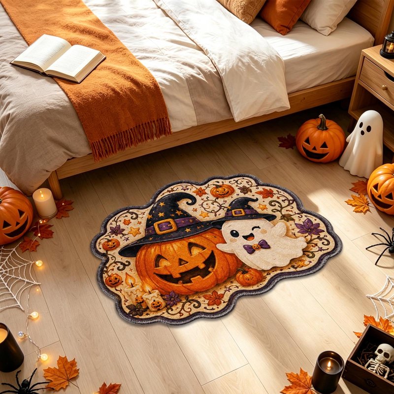 Halloween Ghost and Pumpkin Doormat - Fall Entryway Rug with Grip - Variation of THIS listing