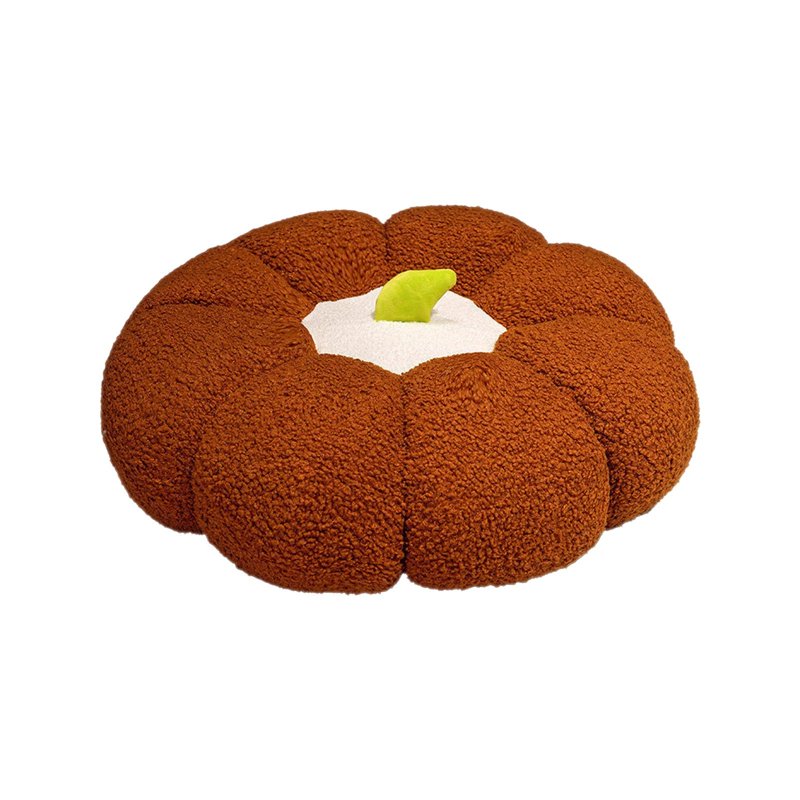 Pumpkin Floor Cushion - Brown Thick Round Floor Seating Pillow - Decor_F1