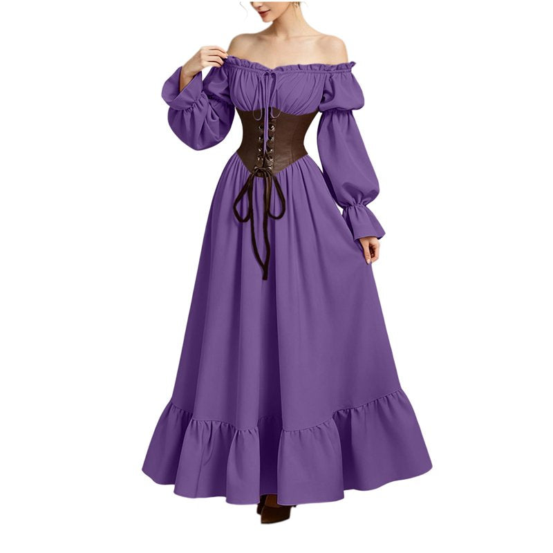 Gothic Corset Maxi Dress for Women Halloween Victorian Long Dress BB-Purple XL