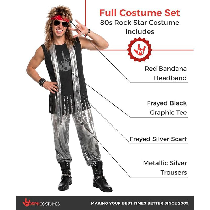Morph Mens 70s 80s Rocker Costume L - Silver Rockstar Fancy Dress