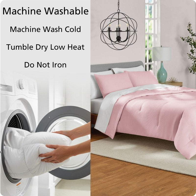 King Waffle Comforter Set with Matching Shams - Pink Dusk