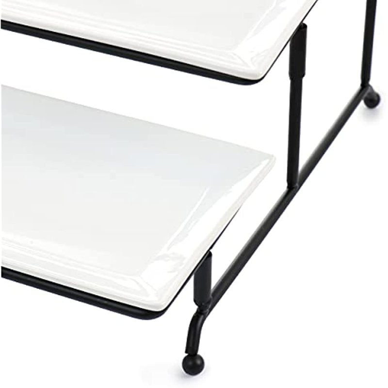 3 Tier Rectangular Porcelain Serveware Set - White/Black