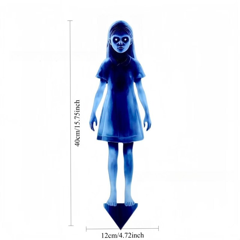 Halloween Blue Ghost Yard Stake - Creepy Female Ghost Ground Sign Variation 1#J