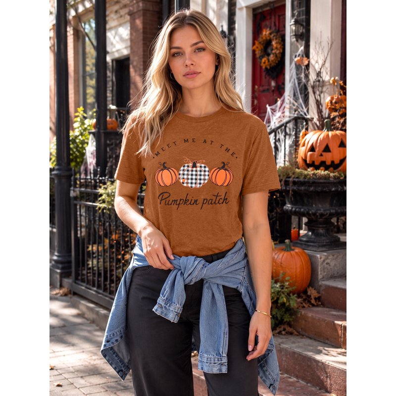Halloween Pumpkin Graphic T-Shirt for Women - XL C-Brown