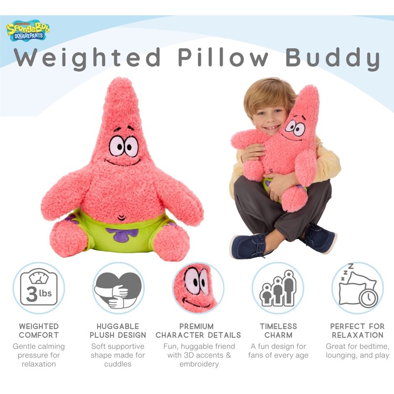 Kids Weighted Pillow Buddy - SpongeBob Patrick Star Plush Character, 3 lb