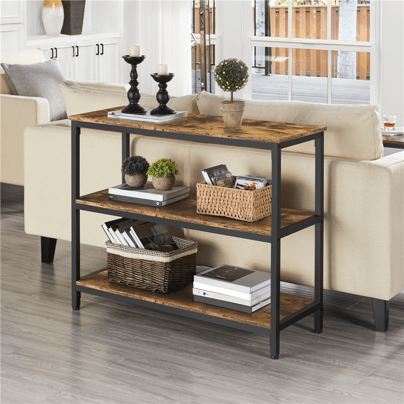 Rustic Wooden Console Table with 3 Storage Shelves