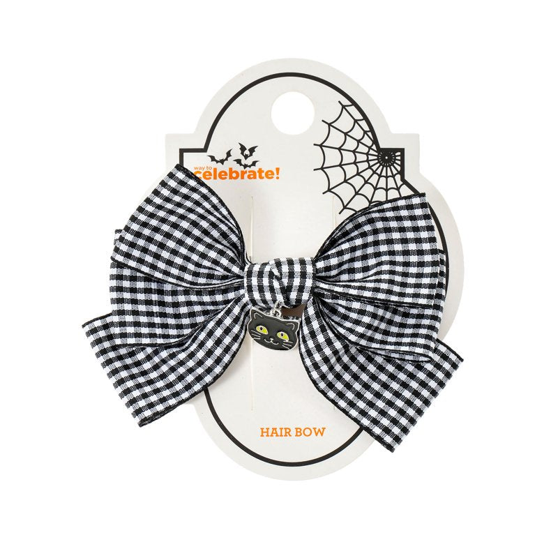 Halloween Black Cat Gingham Bow Hair Clip - Alligator Style, Multicolor