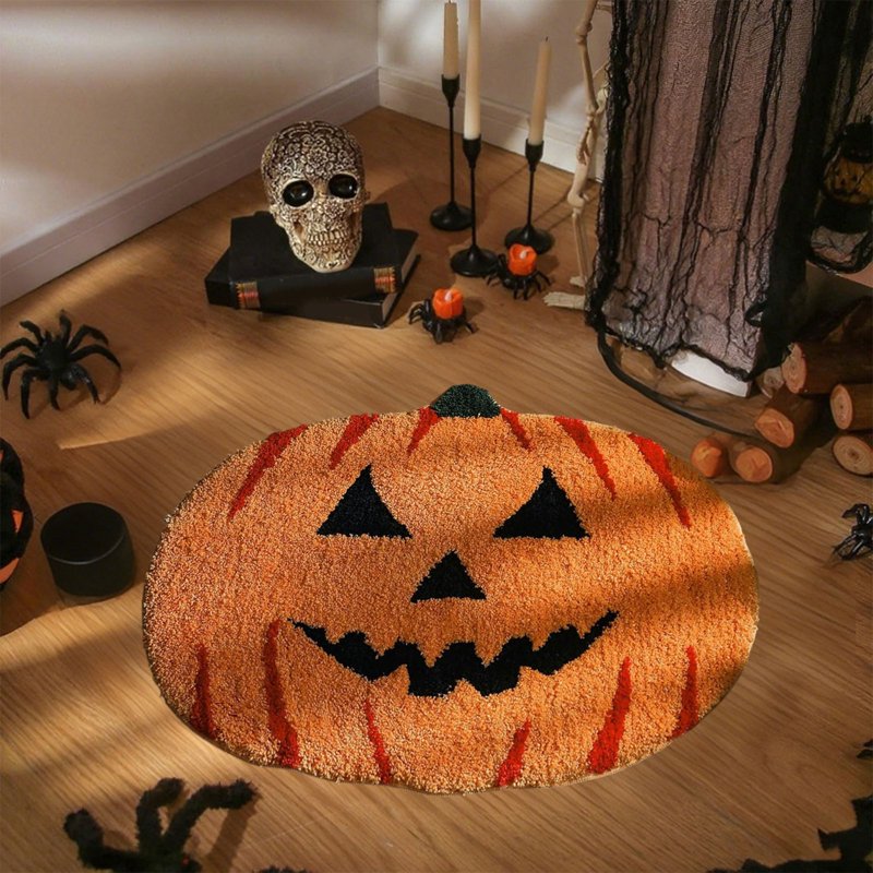 Halloween Pumpkin Rugs - Fall Themed Doormat for Living Room & Kitchen - Orange B - 15.75×23.62in