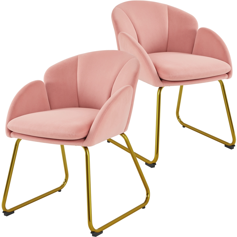 Pink Velvet Armchair Set with Gold Metal Legs - 2 Pieces