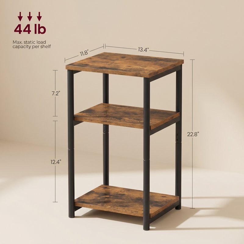 2-Tier Industrial End Table - Rustic Brown & Ink Black