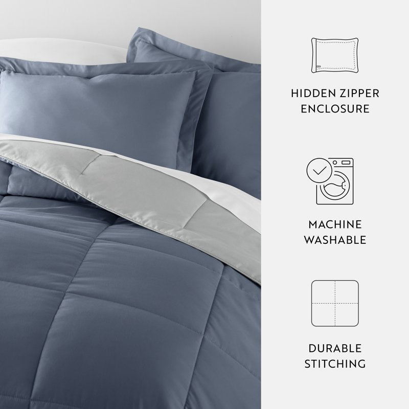 Reversible All-Season Light Gray & Stone Comforter Set - Full/Queen