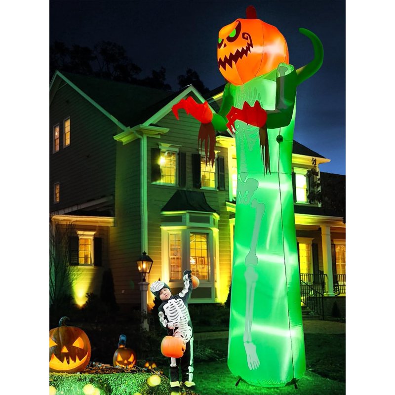 12FT Halloween Inflatable Pumpkin & Skeleton with LED Lights for Yard Decor