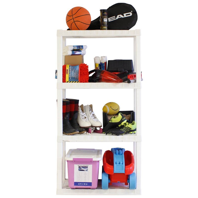 4-Tier Plastic Storage Shelves 2-Pack - 56in H x 30in W x 14in D, White, Heavy Duty Organization