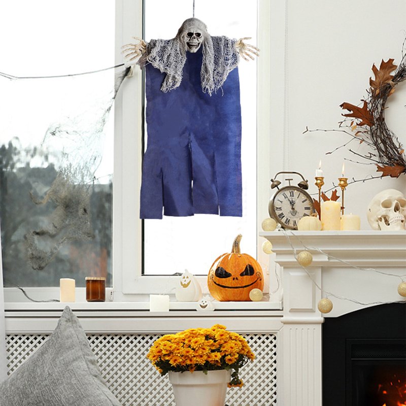 Blue Halloween Hanging Grim Reapers Skeleton Ghosts Outdoor Decoration 17x13 Inch with Suction Cups