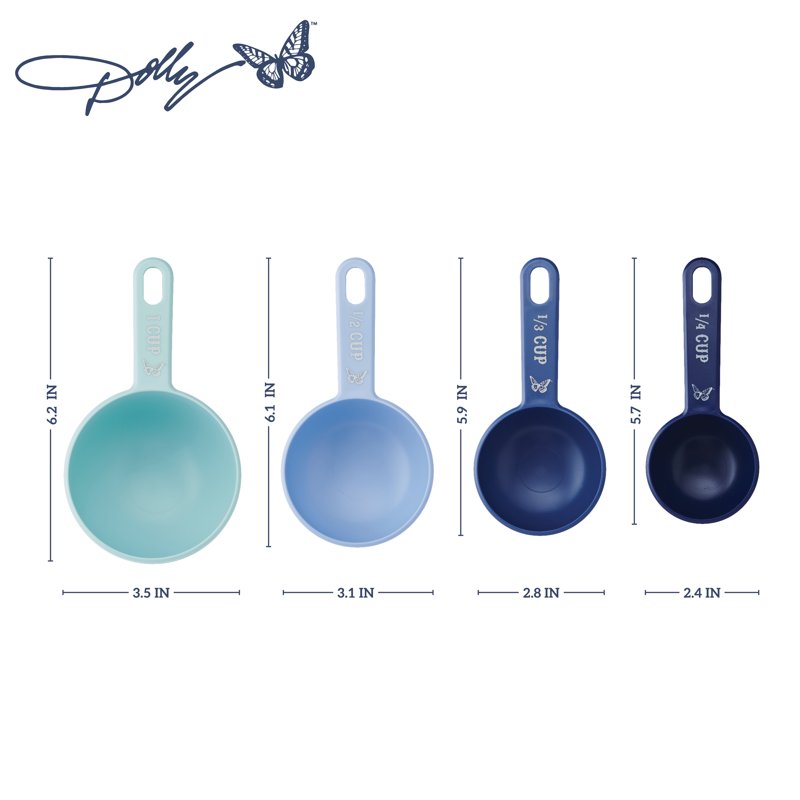 Measuring Cups Set - 4-Piece Nesting in Blue with Butterfly Accents