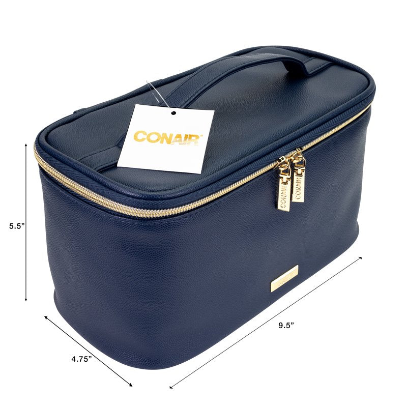 Navy Caviar-Textured Train Case - Travel Beauty Organizer